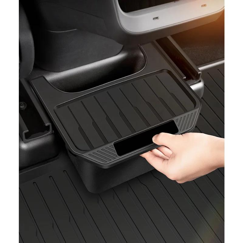 Storage Box for Tesla Model Y Rear Center Console TPE Organizer BoxCover Trash Can Under Seat Auto Accessories 2021-